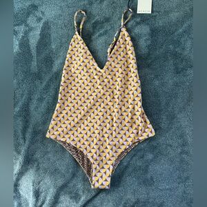 Acacia Swimwear Yellow and Gray Geometric One Piece